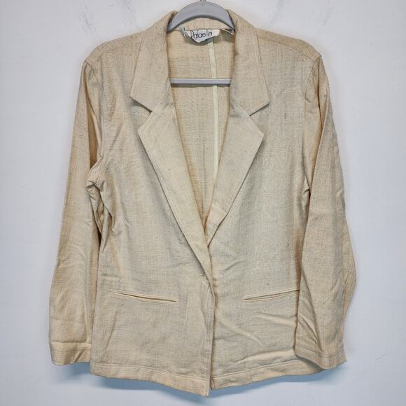 Rafaella Jackets & Blazers - Vtg Rafaella Slub Woven Blazer Jacket Size 12 Cream 100% Silk Neutral Coastal